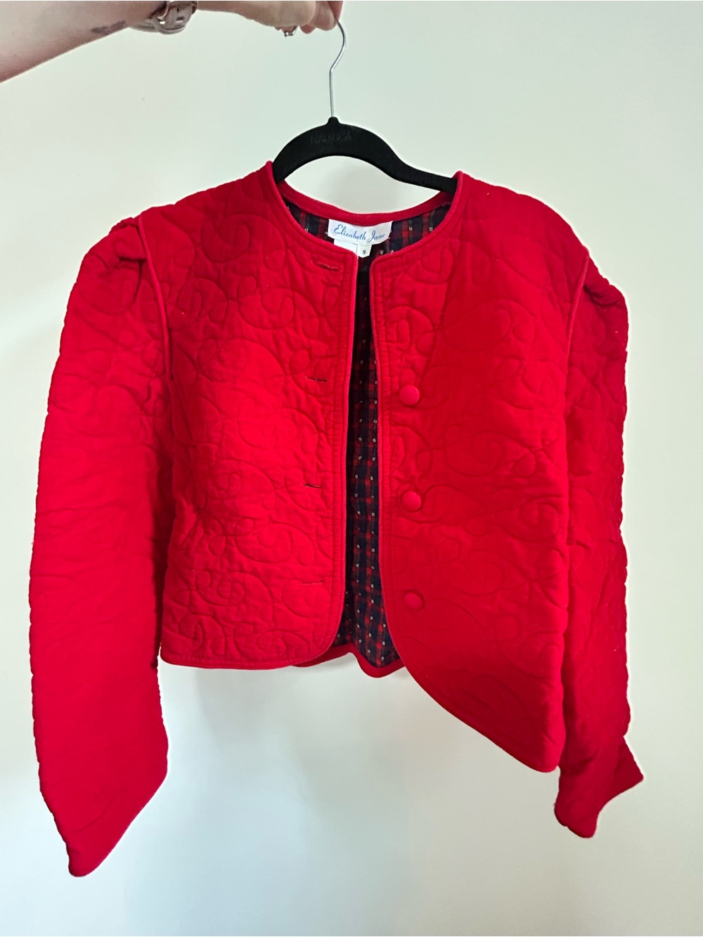 Elizabeth and James Quilted Red Cropped Bomber Jacket